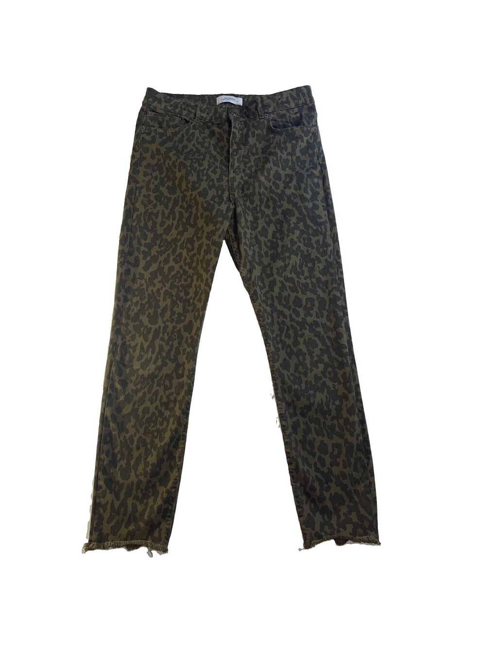 Zara Woman Leopard Print Skinny Jeans Womens US 12 EU 44 Raw Hem Stretch Pants
